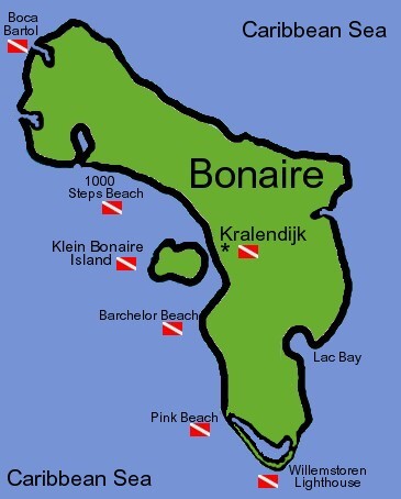 Map and diving sites in Bonaire
