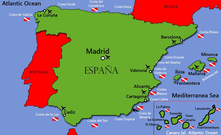 Spanish diving map